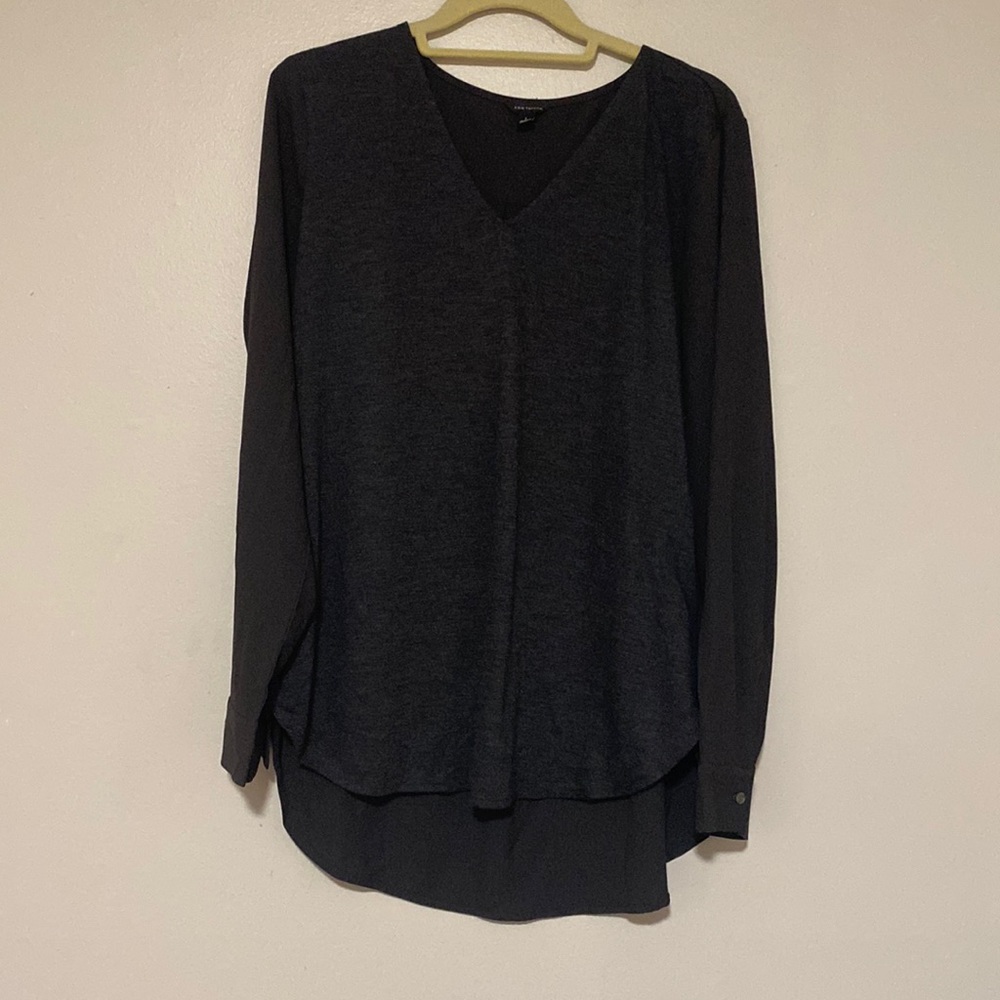 Ann Taylor Grey Long Sleeve Mixed Media Blouse - Size L